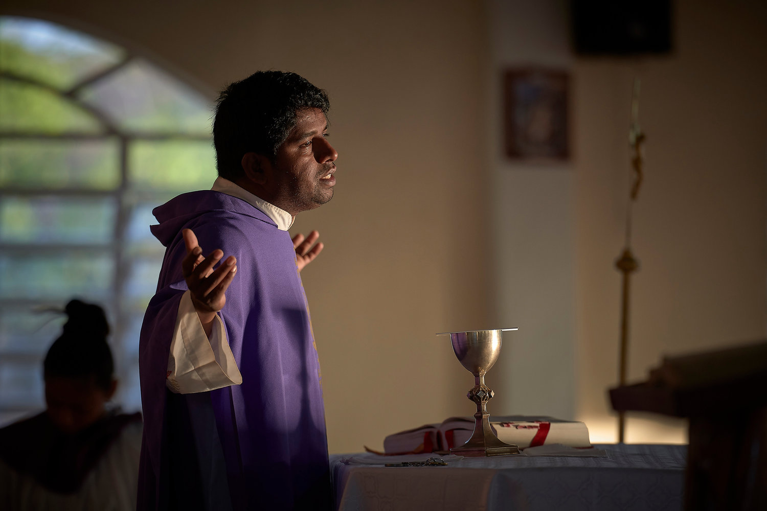 Father Edwin Anthony, a Jesuit missionary from India, celebrates Mass in St. Ignatius, Guyana, April 6, 2019. In Pope Francis’ postsynodal apostolic exhortation, “Querida Amazonia,” released Feb. 12, 2020, the Pontiff acknowledged the serious shortage of priests in remote areas of the Amazon, but he insisted not all avenues have been exhausted to address the issue.
